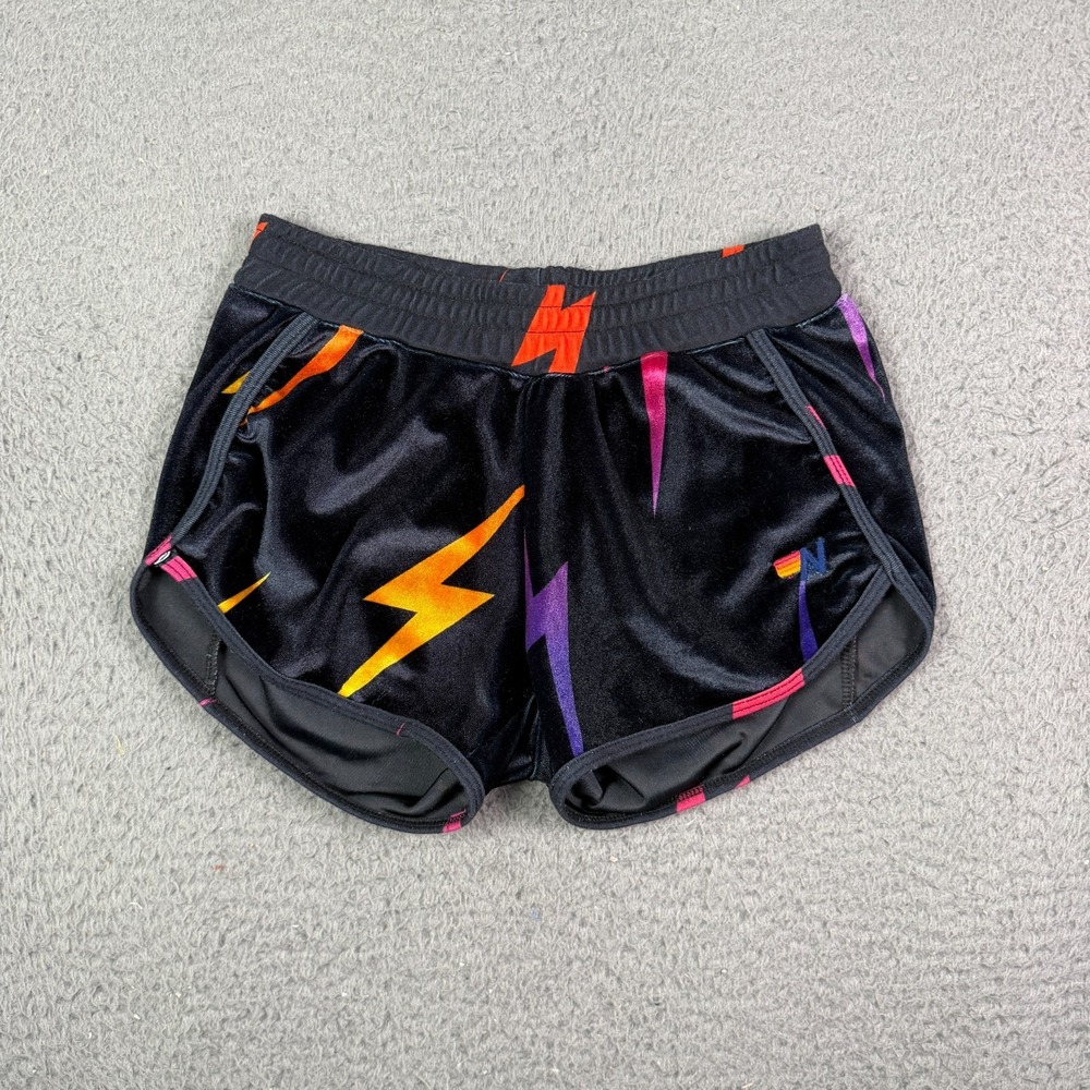 Aviator Nation Jogger Shorts Womens XS Black Lightning Bolt Velour Velvet